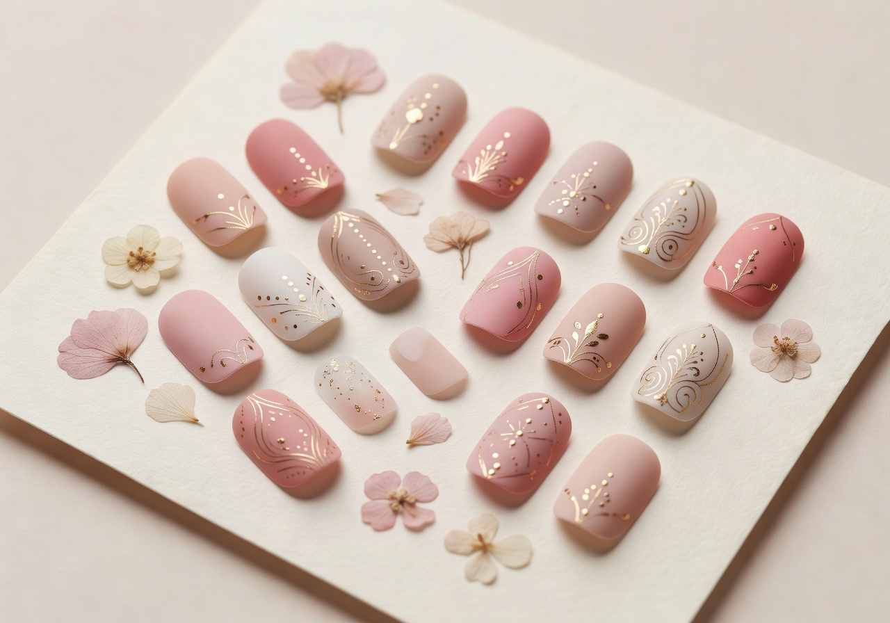 Künstlerische Nail-Art-Swatches auf cremefarbenem Papier